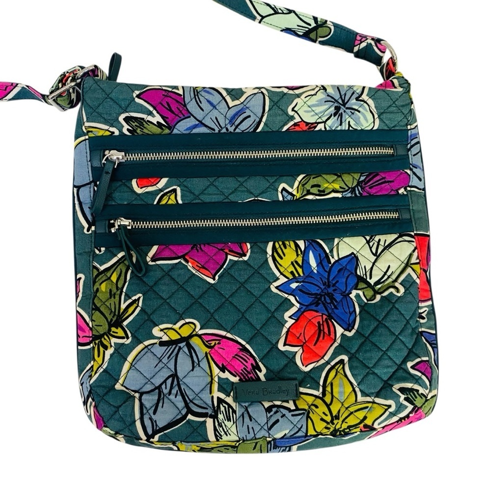 Vera Bradley Falling Flowers Iconic Crossbody Triple Zip Hipster 11” x 10” x 2”